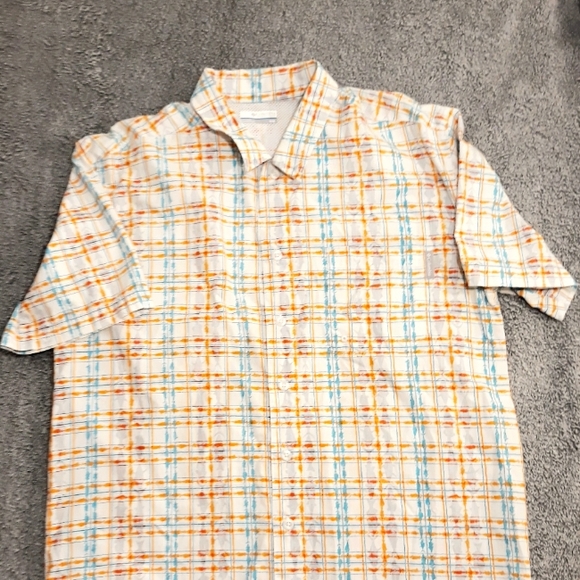 Columbia PFG Orange Fish Print Plaid Button Down Shirt - Size Medium - Picture 4 of 8